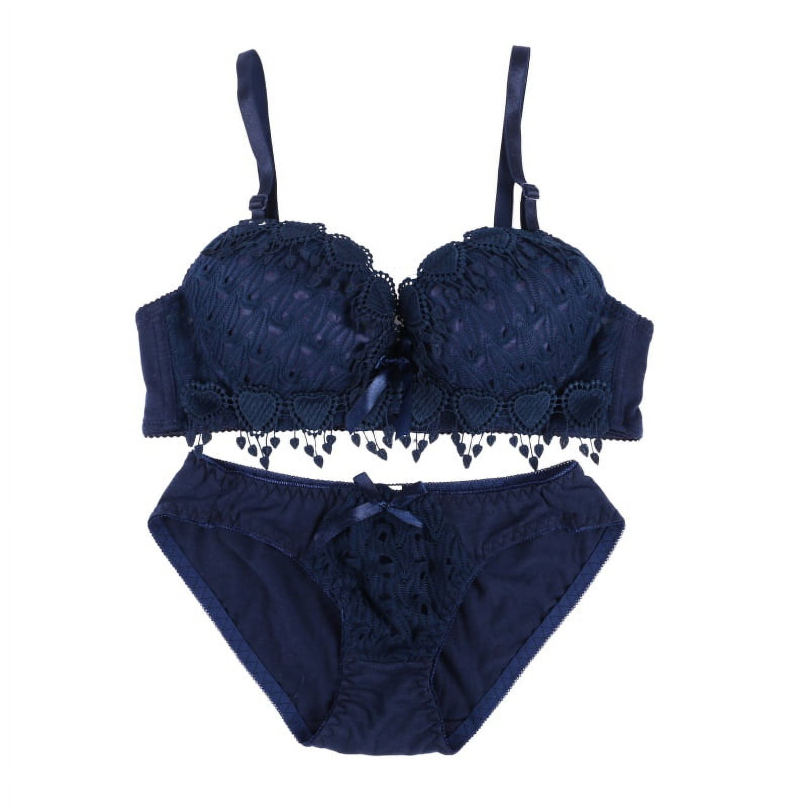 Women's Push Up Lace Bras Underwear Set Lingerie Bra and Panties Blue  لانجري