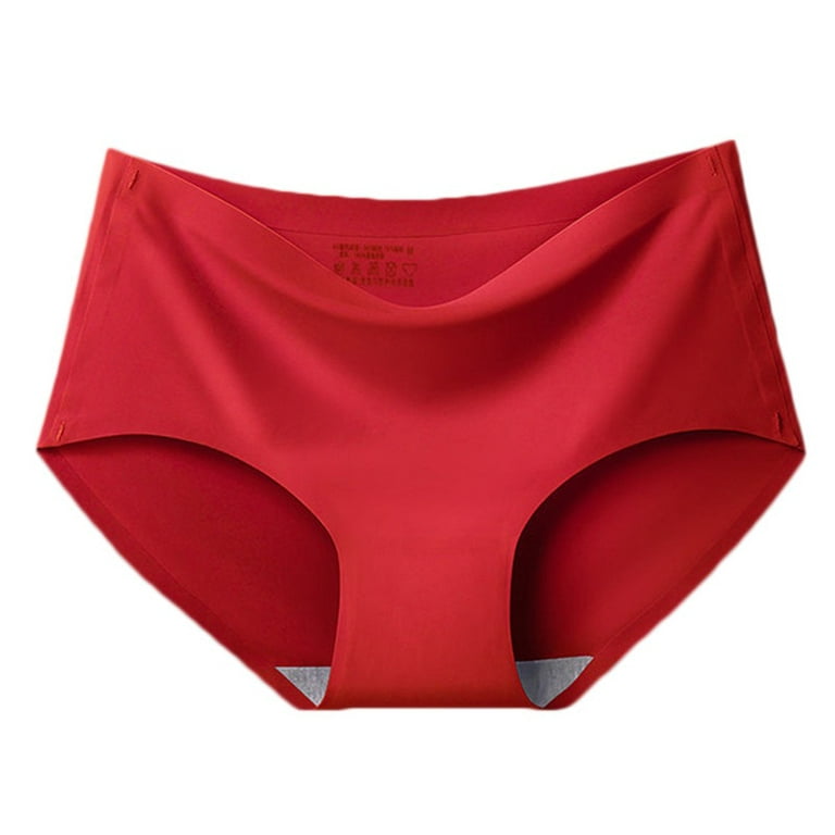 Promotion! Women Seamless Underwear Mid Waist Panties Ice Silk Lingerie  Breathable Comfortable Briefs Skin-Friendly Underpant Red M