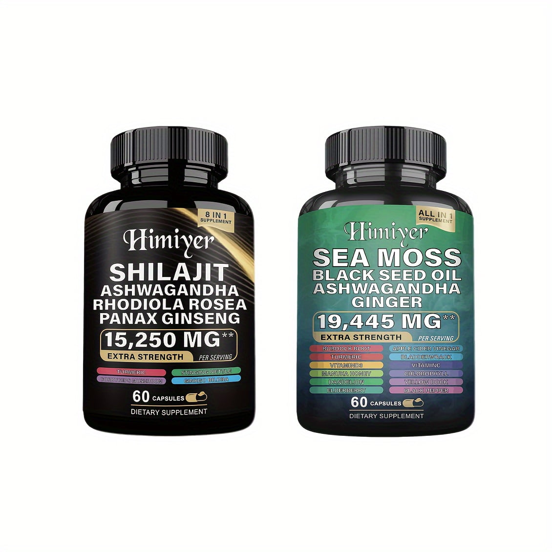 Promotion Two Piece Set Sea Moss 7000mg Black Seed Oil 4000mg Ashwagandha 2000mg Ginger 7372