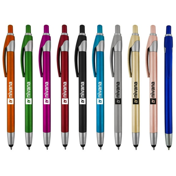 Promotional Slim Jen Metallic Stylus Pen Write Your Company Name Or Info /Text In One Color QTY300