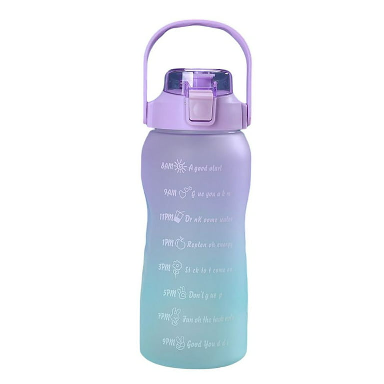 Gradient Water Bottle With Time Marker And Straw - Large Capacity