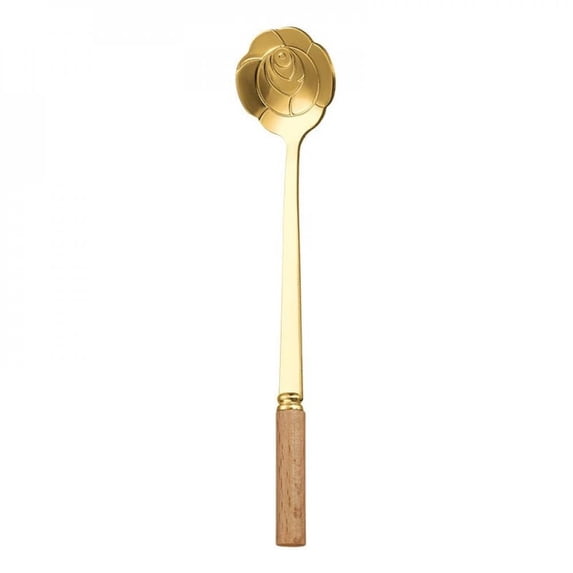 Promotions! 1PC Stainless Steel Spoon Cherry Rose Wooden Handle Scoop Coffee Spoon Christmas Gifts Kitchen Accessories Tableware