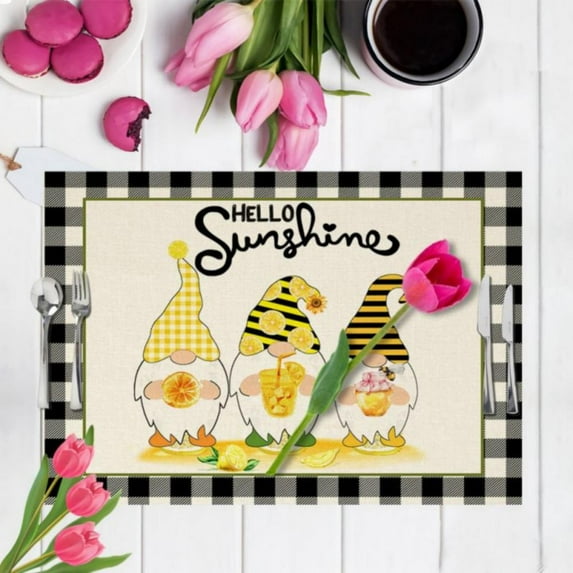 Promotions! Elegant Lemon Placemats Washable Woven Linen Placemat Non-Slip Heat Resistant Kitchen Table Mat Easy to Clean Dining Table Decor