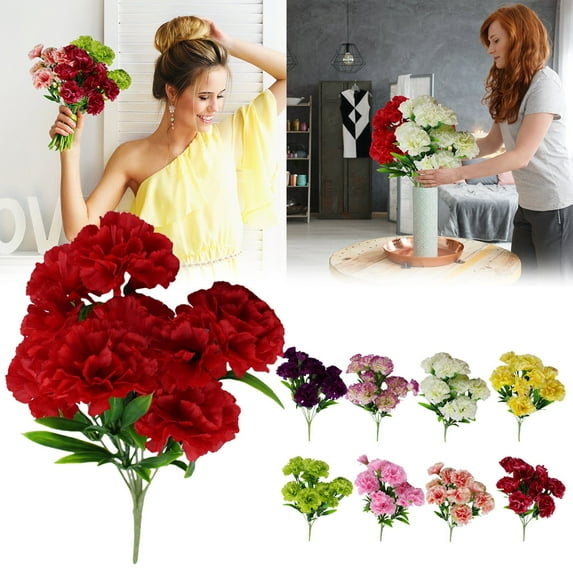 Off Promotions! Nomeni Artificial Flowers for Outdoors Artificial Flowers 11 Heads Spring Carnations Teacher's Day Mother's Day Gift Green, 1 Bouquet Of Carnations Clearance Sale Green