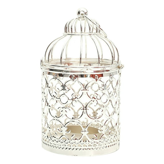 Off Promotions! Nomeni Candle Holder European Style Hollow Iron Candlestick Ornaments Gold Electroplating Decorative Birdcage Pattern Wedding Home Decoration Creative Wedding Props Silver, A