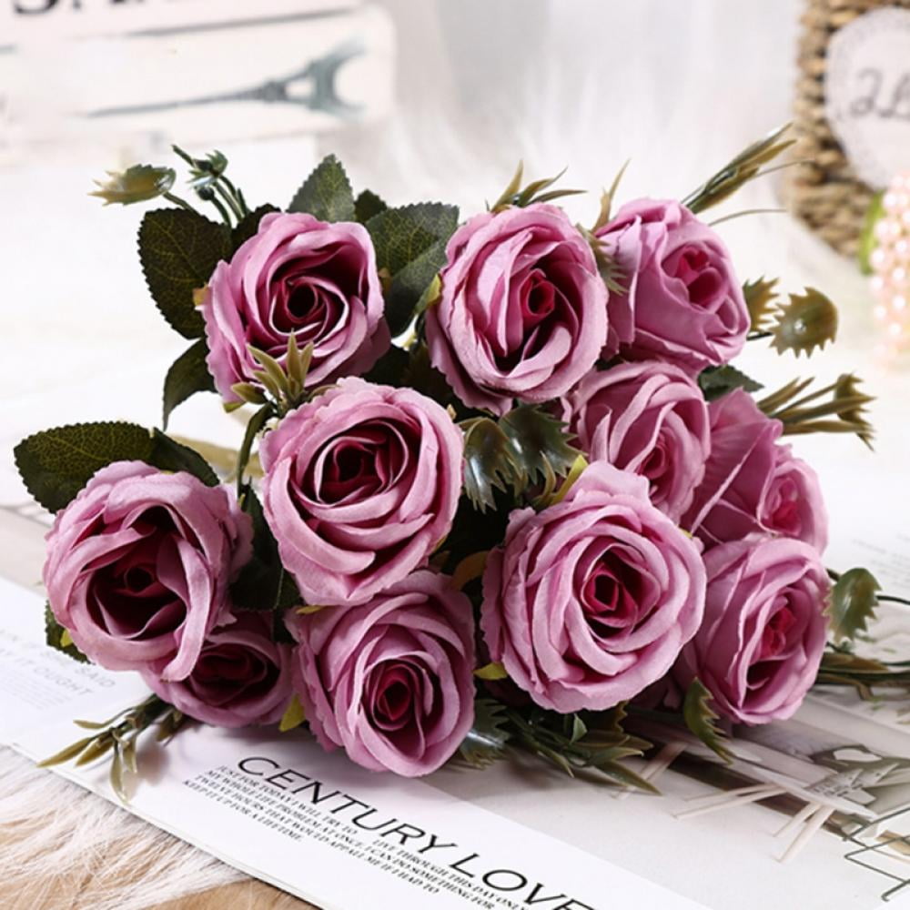 Promotions! Wedding Bouquet Series Wedding Bouquet 6 Imitation Flowers  Bouquet of Seattle Roses Dark Purple Artificial Dried Flowers - Walmart.com, image size:1000x1000