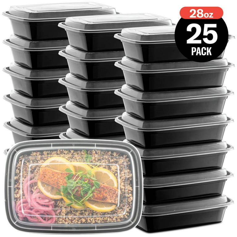 Promoze 25-Pack Meal Prep Plastic Microwavable Food Storage Containers with  Lids 28 oz. 1 Compartment Black Rectangular Reusable Lunch Boxes 