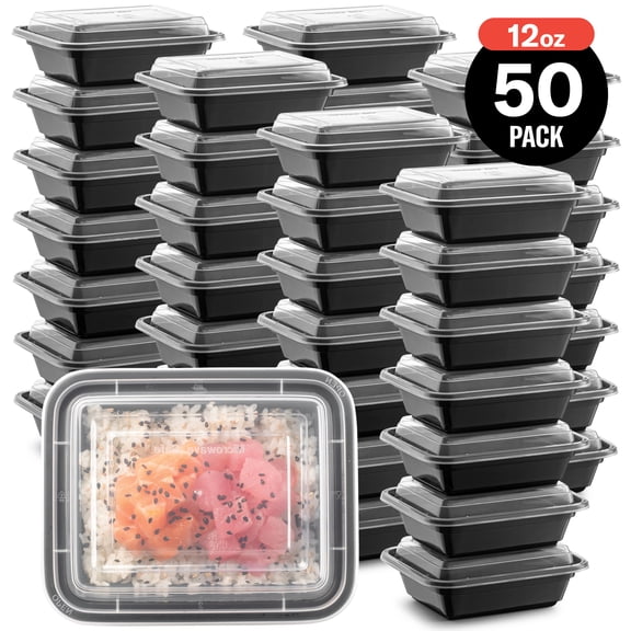 Promoze Black Plastic Leak Proof Food Storage Container (50 Count)