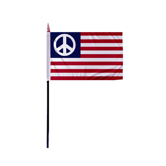 Promopatriot American Peace Symbol 4" x 6" inch Mini Stick Flag with 11" Plastic Pole
