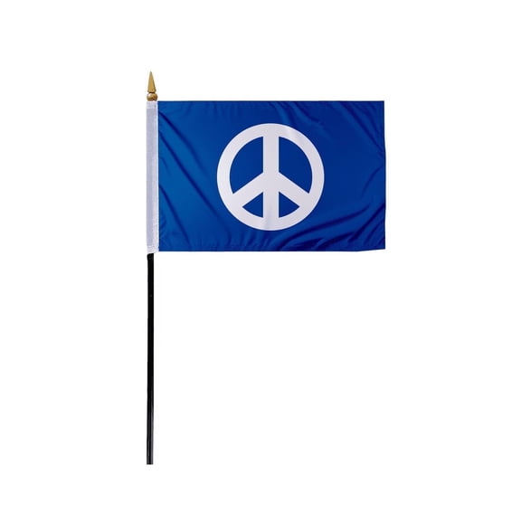 Promopatriot Small Handheld Peace Symbol Stick Flag - 4x6 inch Polyester with 11" Plastic Stick - Mini World Peace Flags