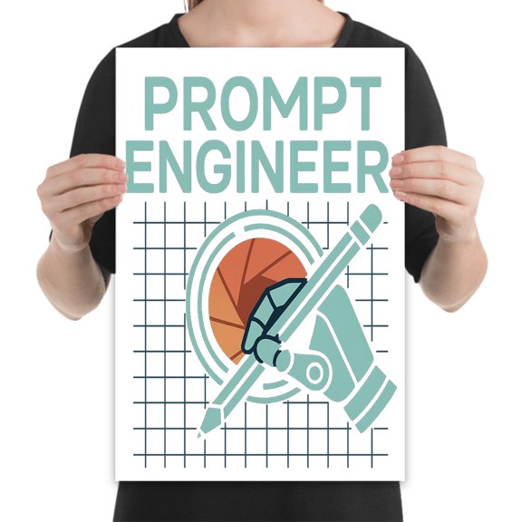 Prompt Engineer Blueprint - Developer Wall Decor - 13x19 Poster Print - Tech Art