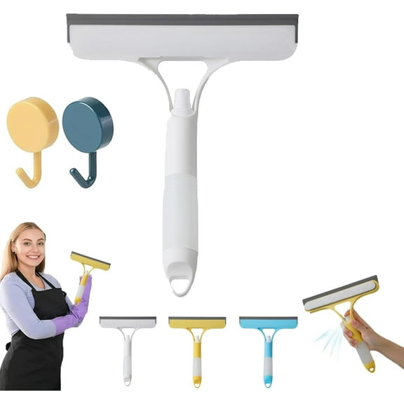 Promptanda 3 in 1 Window Cleaning Scraper, Independentl 2025 New Squeegee for Shower Glass, 3 in 1 Spray Function for Glass Doors for Mirrors Scraper, Brush. All-Purpose Window Cleaner Tool