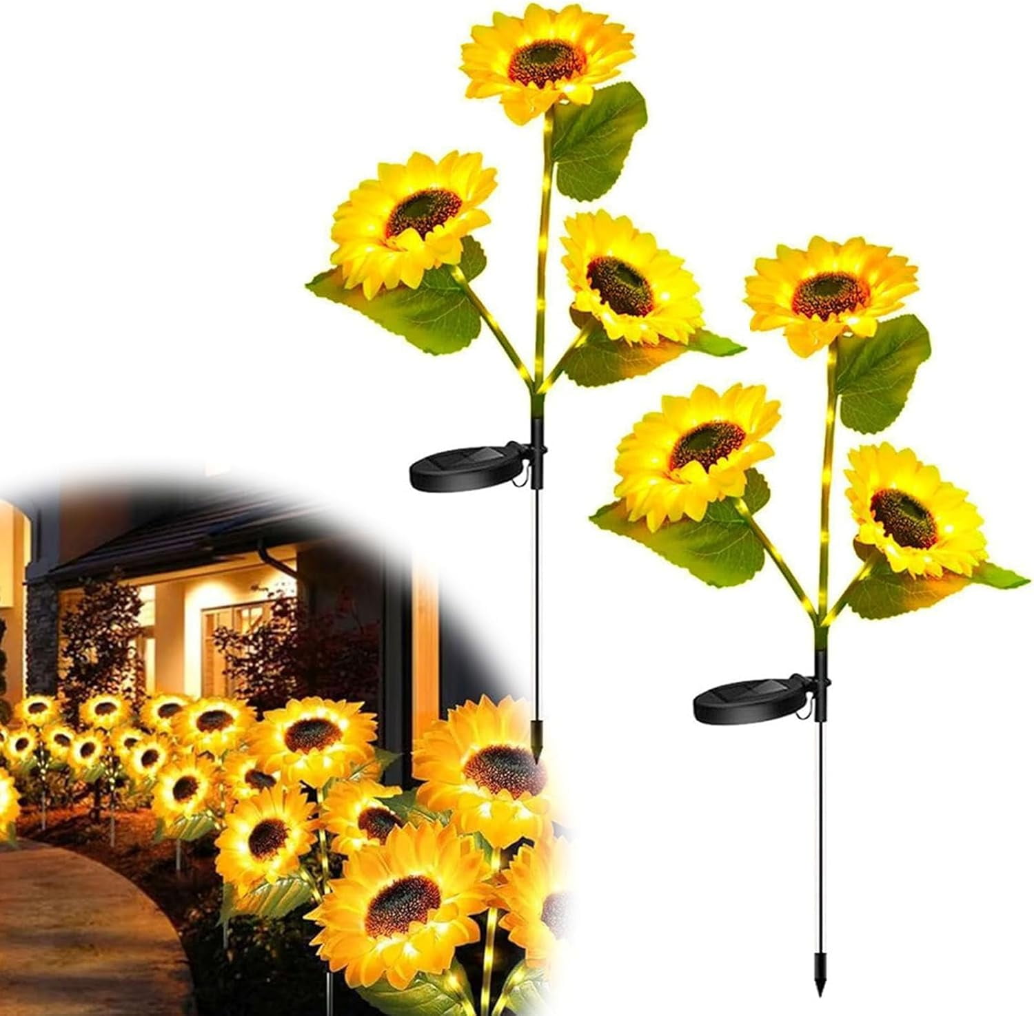 Promptanda Solar Sunflowers, Solar LED Sunflower Garden Lights-29.6inch ...