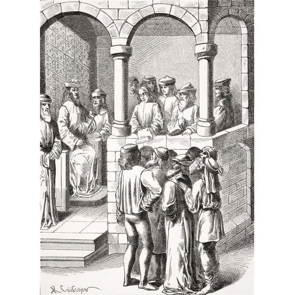 Promulgation of An Edict. Copy of Miniature in 15th Century Manuscript Anciennetes Des Juifs Poster Print, Large - 24 x 34
