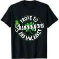 thumbnail image 1 of Prone To Shenanigans & Malarkey Fun Clovers St Patrick's Day T-Shirt, 1 of 4