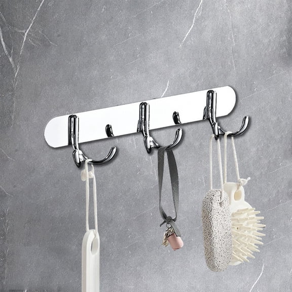 Prong Coat Hooks, Wall Mounted, Stainless Steel, Polished Finish, Adjustable Hooks, For Hats Clothes, Strong Adhesive No Punch, Space Saving, Suitable for Entryway Bedroom