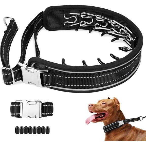 Prong Collar for Large Medium Dogs, Patented Reflective Pinch Collar with Metal Buckle, No Pull Adjustable Hidden Covered Dog Walking Training for Pitbull German Shepherd Doberman(Black, XL)