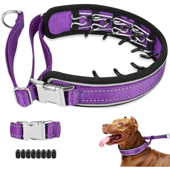 Prong Collar for Large Medium Dogs, Patented Reflective Pinch Collar with Metal Buckle, No Pull Adjustable Hidden Covered Dog Walking Training for Pitbull German Shepherd Doberman(Purple, L)