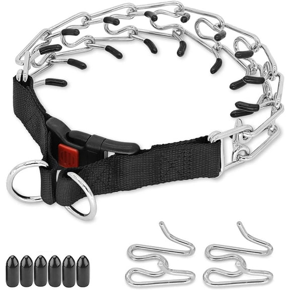 Prong Collar for Dogs, Adjustable Dog Choke Pinch Training Collar with Comfort Rubber Tips and Quick Release Snap for Small Medium Large Dogs (S)