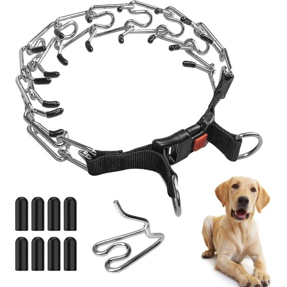 Prong Collar for Lar Dogs, Dog Pinch Collar,Dog Choker Collar,High Strength Quick Release Metal Buckle,Comfort Rubber Tips,for