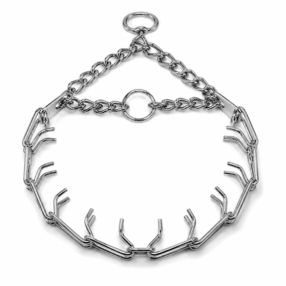 Prong Dog Training Collar, Chrome Plated Steel Pinch Collar, 22 in x 3.0 mm, Adjustable Anti-Pull Collar for Medium Dogs, Neck Size up to 18 in