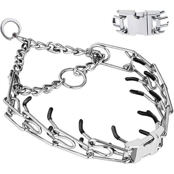 Prong Pinch Collar for Dogs, Adjustable Training Collar with Quick Release Buckle for Small Medium Large Dogs(Packed with Two Extra Links) (M/L(18-23" Neck, 3.00mm))