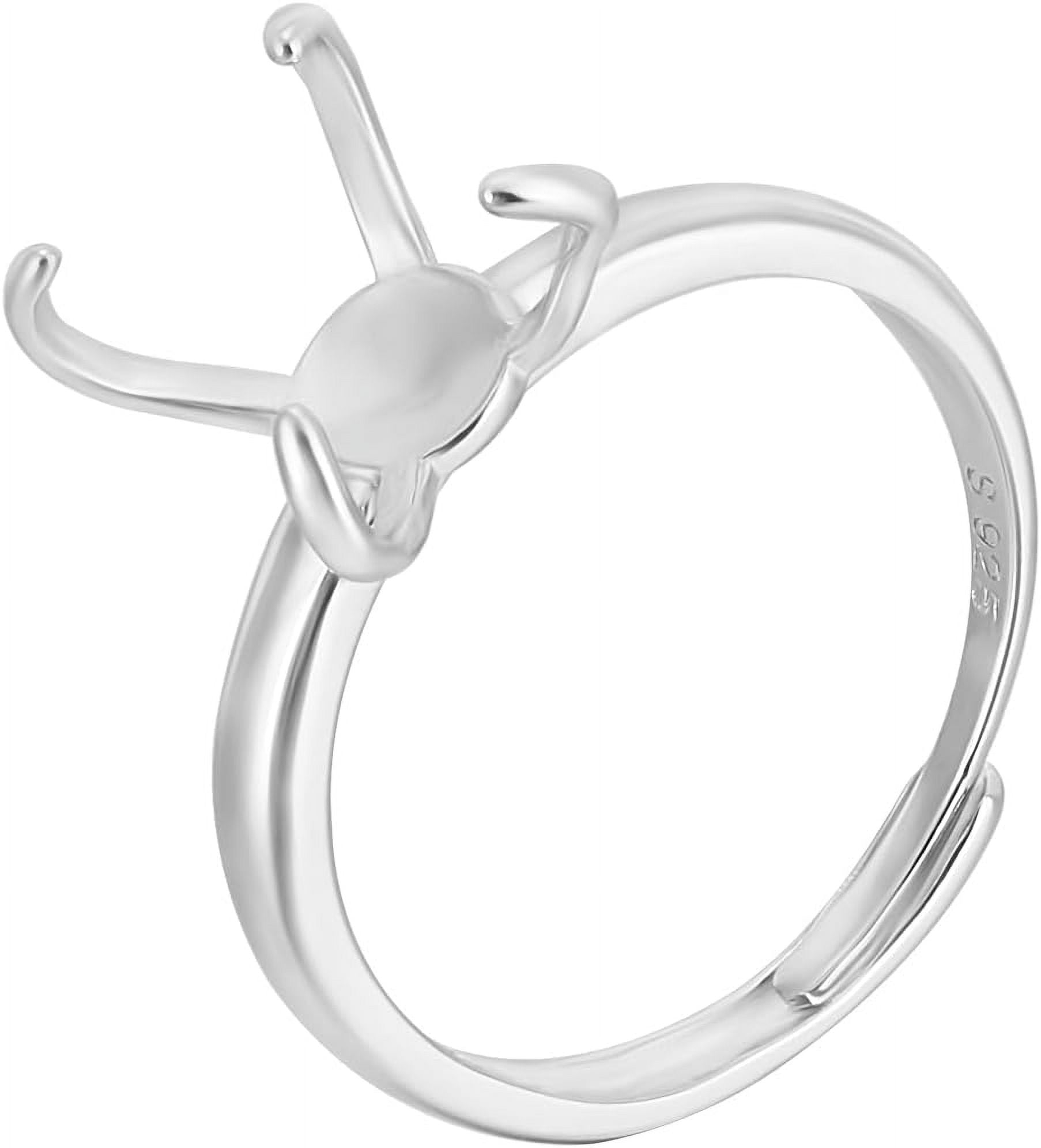 Prong Ring Blanks Rhodium Plated Sterling Silver Adjustable Claw