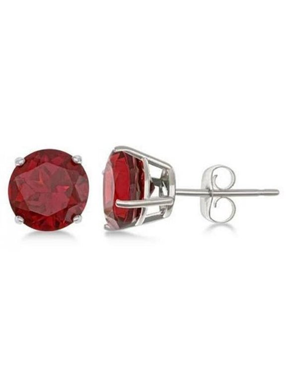 Prong Set 6 CT Ruby Lady Stud Earrings, 14K White Gold