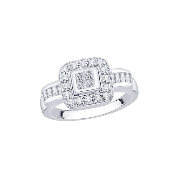 Prong Set Baguette and Princess Cut Diamond Anniversary Ring in 14K White Gold (1/2 cttw, H-I, I2-I3)