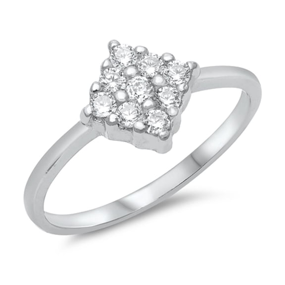 Prong Set Clear CZ Square Ring Sterling Silver Size 10
