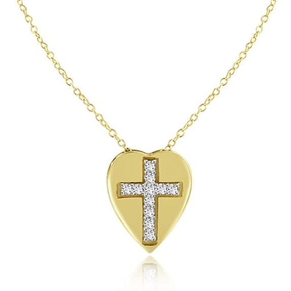 Prong Set Cross Pendant with Simulated Round Brilliant Melee Diamonds by Diamond Essence set in Vermeil