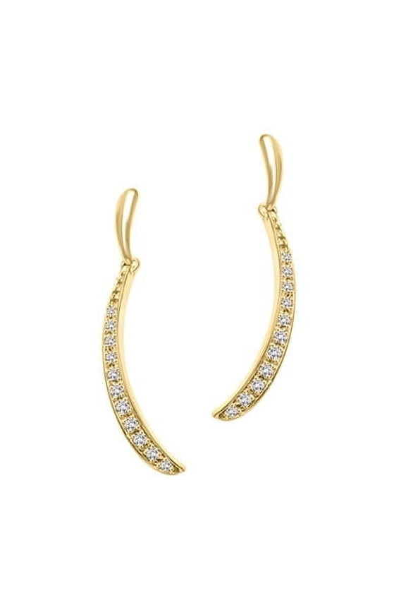 Prong Set Dangle Earrings with Simulated Round Brilliant Melee Diamonds by Diamond Essence set in 14K Solid Yellow Gold