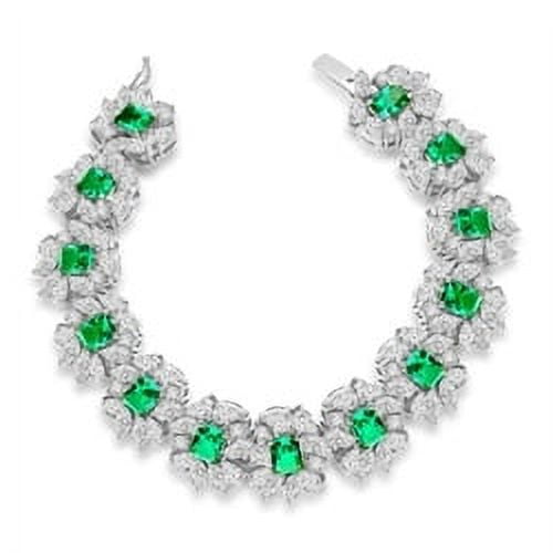 Prong Set Designer Bracelet with Radiant Emerald Cut Center Surrounded by Marquise, Pear, and Round Brilliant Diamonds by Diamond Essence set in 14K Solid White Gold