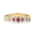 thumbnail image 1 of Prong Set Designer Bracelet with Lab-created Oval Cut Ruby Essence and Round Brilliant Diamonds by Diamond Essence set in 14K Solid Yellow Gold, 1 of 1