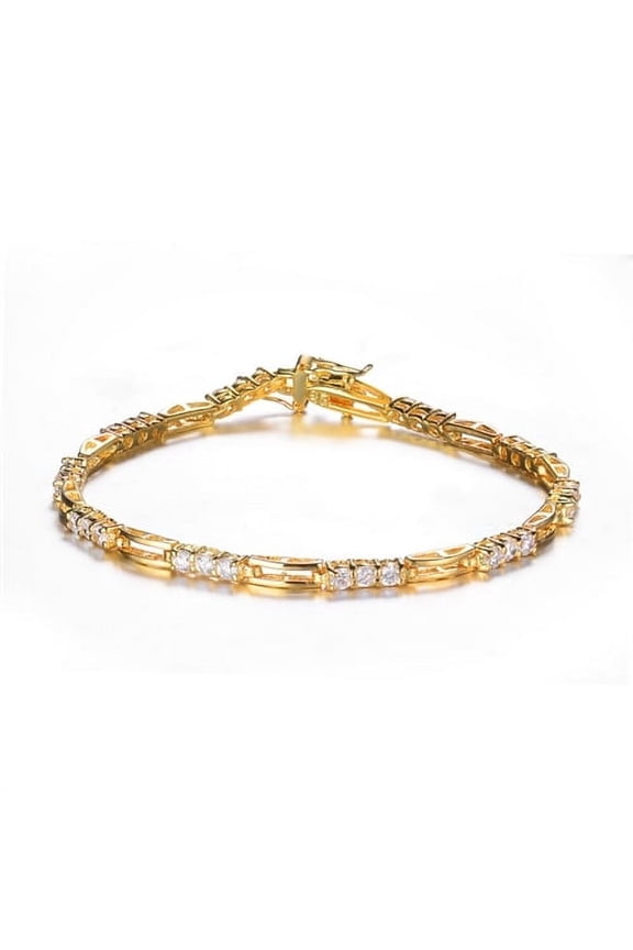 Prong Set Designer Bracelet with Lab-made Round Brilliant Diamonds by Diamond Essence set in Vermeil