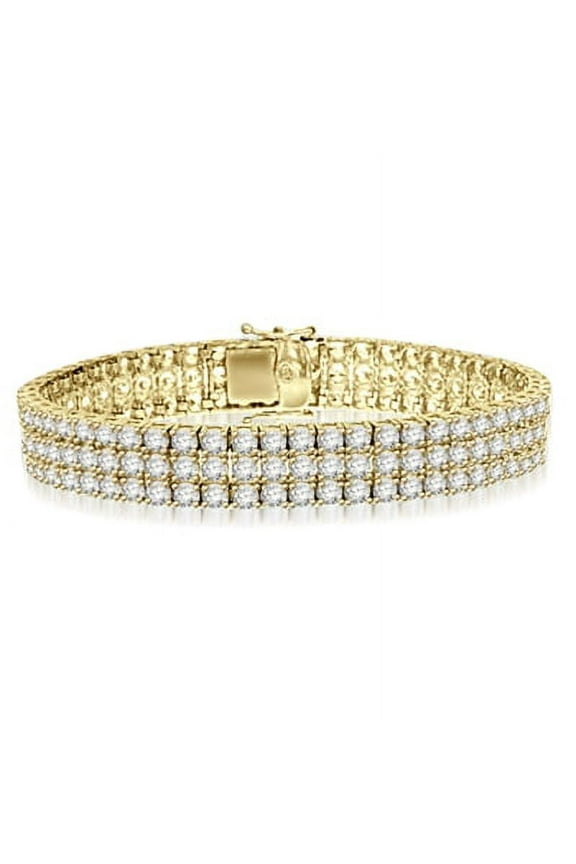 Prong Set Designer Bracelet with Three Rows of Artificial Round Brilliant Diamonds by Diamond Essence set in Vermeil