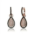 thumbnail image 1 of Prong Set Designer Drop Earrings with Pear Shape Round Cut Onyx and Brilliant Diamonds by Diamond Essence set in Rose Plated Sterling Silver, 1 of 1