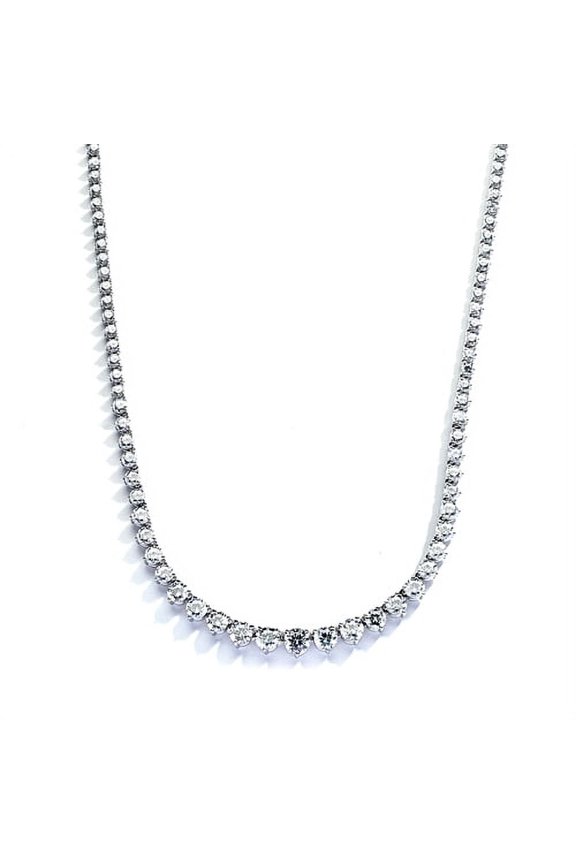 Prong Set Designer Necklace with Simulated Graduating Round Brilliant Diamonds by Diamond Essence set in 14K Solid White Gold