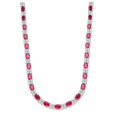 thumbnail image 1 of Prong Set Designer Necklace with Simulated Oval Cut Ruby Essence and Round Brilliant Diamonds by Diamond Essence set in Sterling Silver, 1 of 1