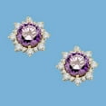 thumbnail image 1 of Prong Set Designer Stud Earrings with Simulated Round Cut Amethyst, Round Brilliant Diamonds and Melee by Diamond Essence set in 14K Solid Yellow Gold, 1 of 1