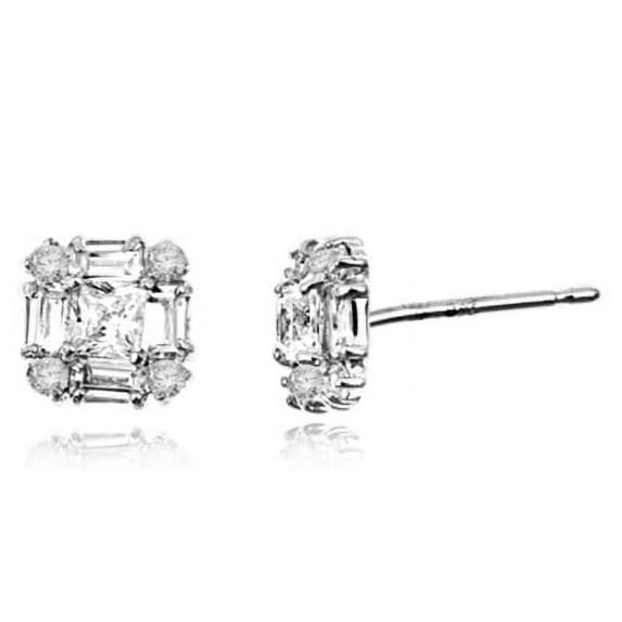 Prong Set Designer Stud Earrings with Artificial Princess Cut Diamond by Diamond Essence set in Sterling Silver