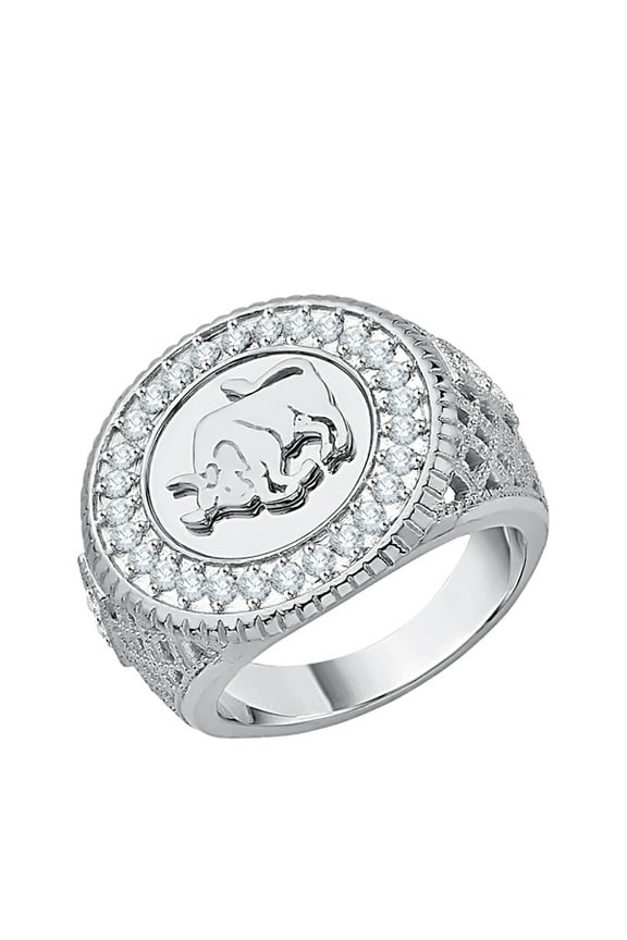 Prong Set Diamond Bull Signet Ring in 10K White Gold (5/8 cttw, G-H, I2-I3)