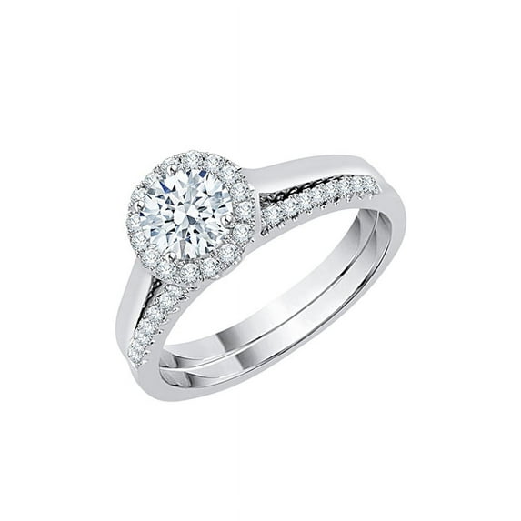 Prong Set Diamond Halo Bridal Set in 14K White Gold (1 cttw, G-H, I2/I3)