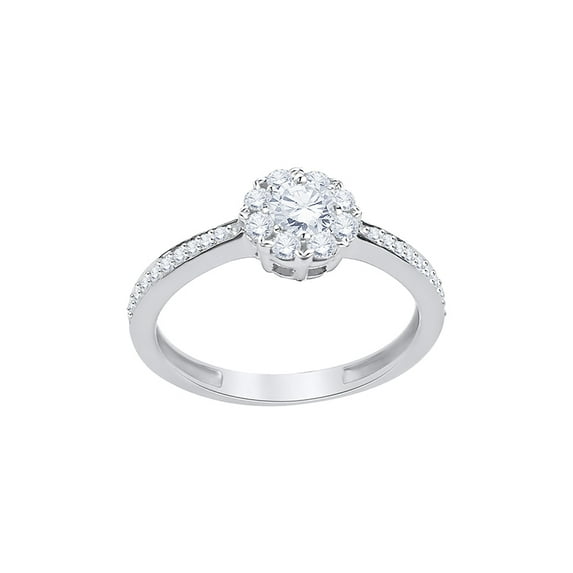 Prong Set Diamond Halo Engagement Ring in 10K White Gold (1/2 cttw, G-H, I2-I3)