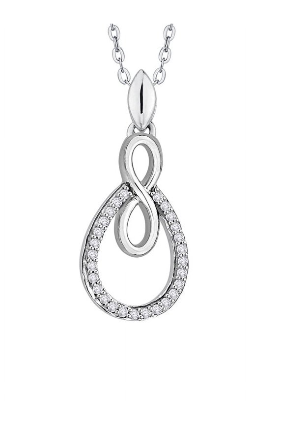 Prong Set Diamond Infinity Tear Drop Pendant Necklace in 14K White Gold (1/6 cttw, G-H, I2/I3)