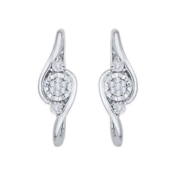 Prong Set Diamond J Hoop Fashion Earrings in 14K White Gold (1/10 cttw, G-H, I2-I3)