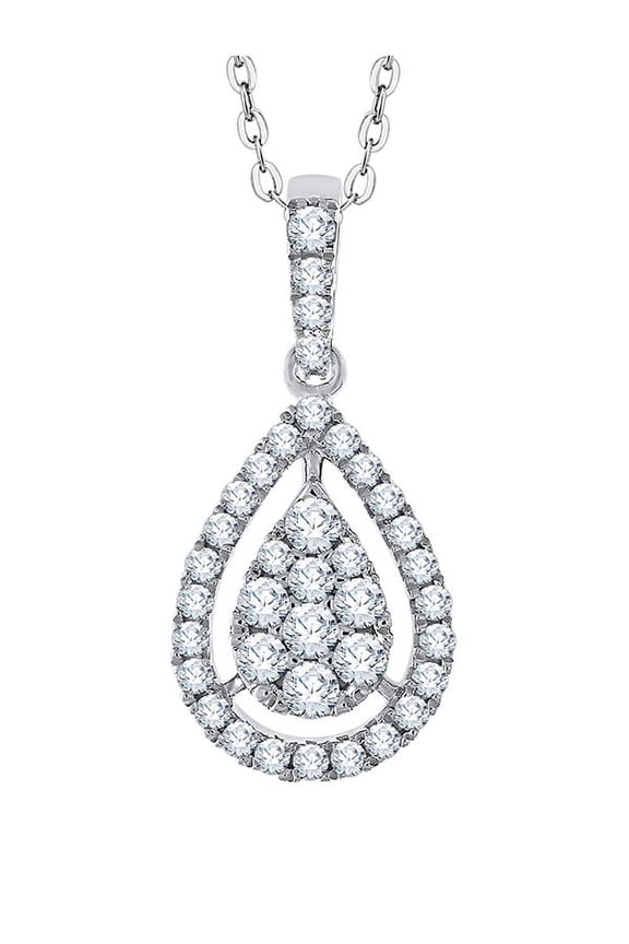 Prong Set Diamond Tear Drop Fashion Pendant Necklace in 14K White Gold (3/8 cttw, G-H, I2/I3)