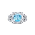 thumbnail image 1 of Prong Set Diamond and Cushion Cut Blue Topaz Engagement Ring in 10K White Gold (1 1/10 cttw, G-H, I2-I3), 1 of 3