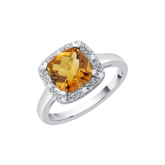 Prong Set Diamond and Cushion Cut Citrine Halo Engagement Ring in 10K White Gold (2 1/5 cttw, G-H, I2/I3)
