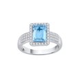 thumbnail image 1 of Prong Set Diamond and Emerald Cut Blue Topaz Halo Ring in 14K White Gold (1 1/10 cttw, G-H, I2-I3), 1 of 2